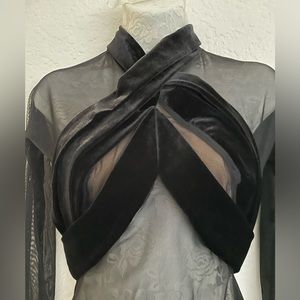 Tadashi black bodysuit. Size: S. Mesh and velvet fabric.